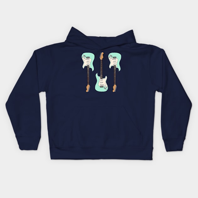 Triple Surf Green Stratocaster Kids Hoodie by saintchristopher